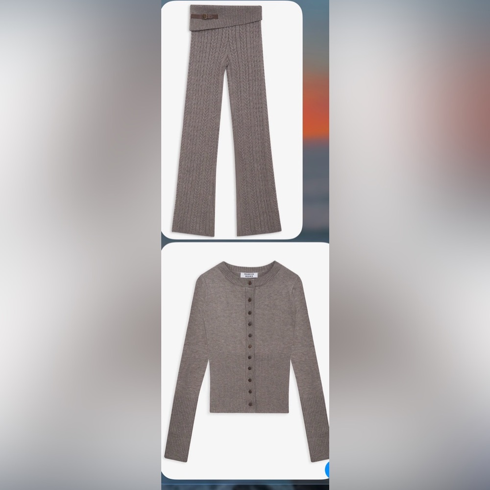 Frankie's Bikinis Gray Cable Knit Wide Leg Pants and Cardigan Matching Set